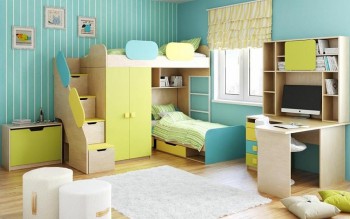 Детская комната Смайли (Желтый/Голубой/Зеленый/корпус Клен) в Дорогино - dorogino.mebel54.com | фото