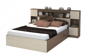 Кровать с прикроватным блоком КР 552 Спальня Basya (шимо темный/шимо светлый) в Дорогино - dorogino.mebel54.com | фото
