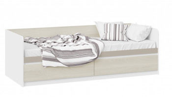 Кровать «Сканди» с 2 ящиками Дуб Гарден/Белый/Глиняный серый в Дорогино - dorogino.mebel54.com | фото