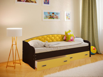 Кровать Софа-7 с мягкой спинкой (800х2000) Венге/Желтый в Дорогино - dorogino.mebel54.com | фото