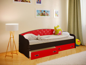 Кровать Софа-7 с мягкой спинкой (800х2000) Венге/Красный в Дорогино - dorogino.mebel54.com | фото