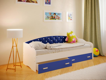 Кровать Софа-7 с мягкой спинкой со стразами (800х1900) Белый/Синий в Дорогино - dorogino.mebel54.com | фото