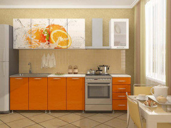 Кухонный гарнитур 1,8м Апельсин (Белый/Оранжевый металлик/Фотопечать апельсин) в Дорогино - dorogino.mebel54.com | фото