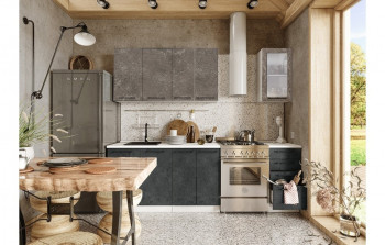 Кухонный гарнитур Нувель 1800мм белый/бетон коричневый/бетон черный в Дорогино - dorogino.mebel54.com | фото