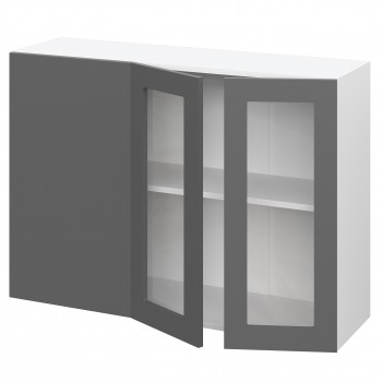 Норд ШВУПС 1000 Шкаф верхний угловой со стеклом (Софт черный/корпус Белый) в Дорогино - dorogino.mebel54.com | фото