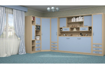 Шкаф-кровать детская в синих тонах в Дорогино - dorogino.mebel54.com | фото