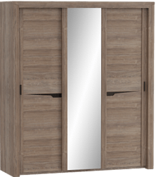 Шкаф трехдверный Соренто с раздвижными дверями Дуб стирлинг/Кофе структурный матовый в Дорогино - dorogino.mebel54.com | фото